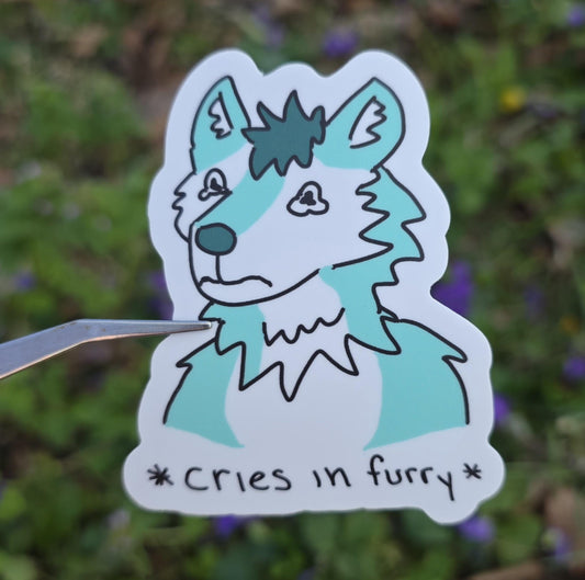 Cries in Furry Meme Vinyl Die-Cut Sticker