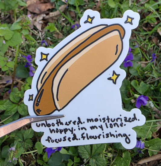 Unbothered Moisturized Hot Dog Meme Vinyl Die-Cut Sticker