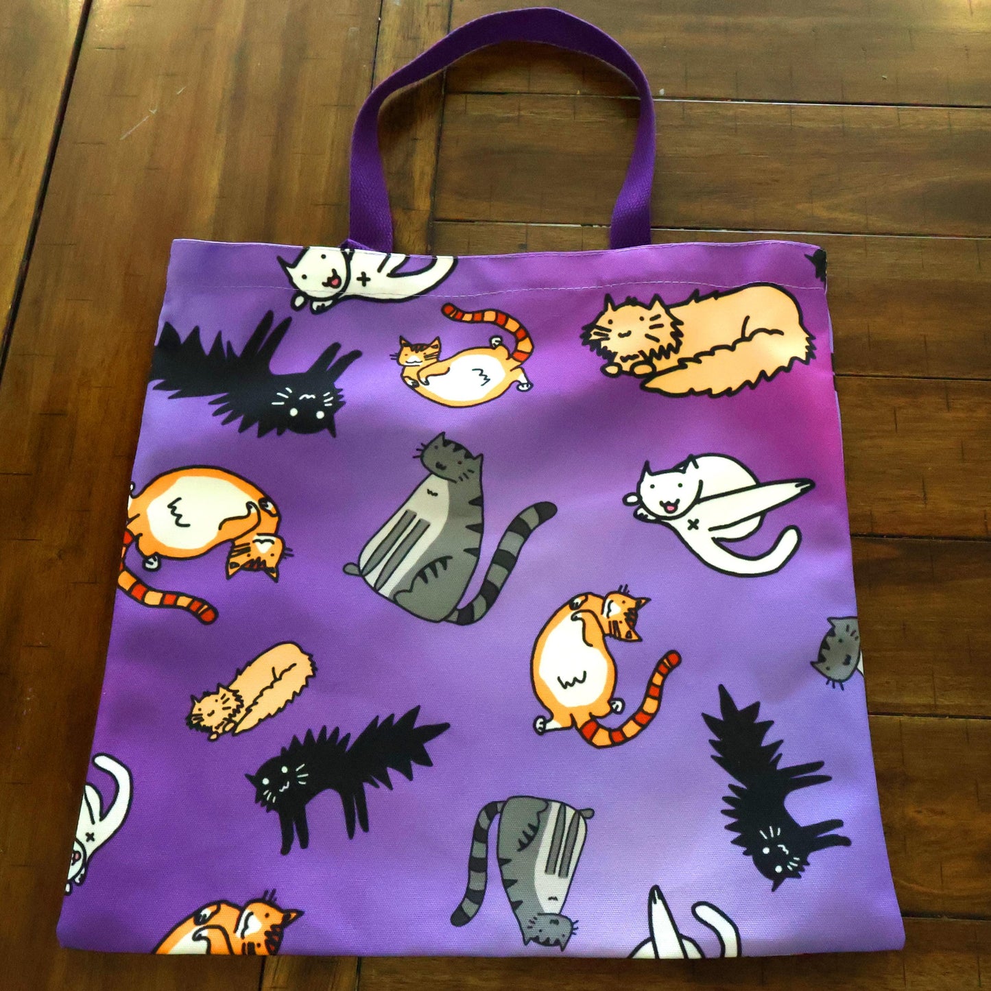 Purple Cat Pattern Tote Bag