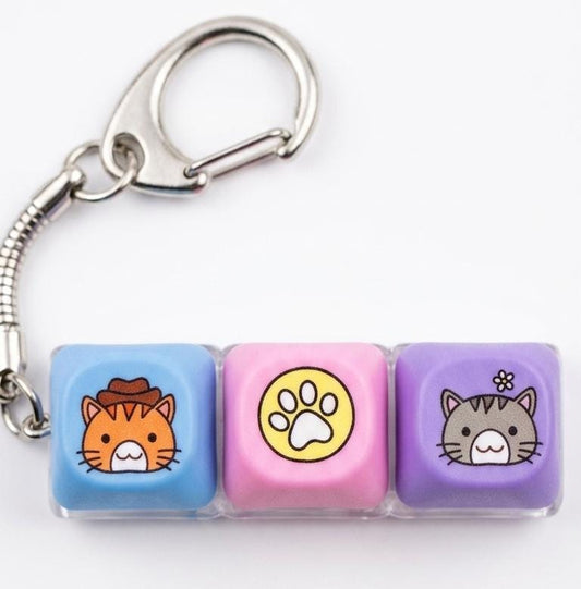 Cat Meme Three Key Keycap Fidget Keychain