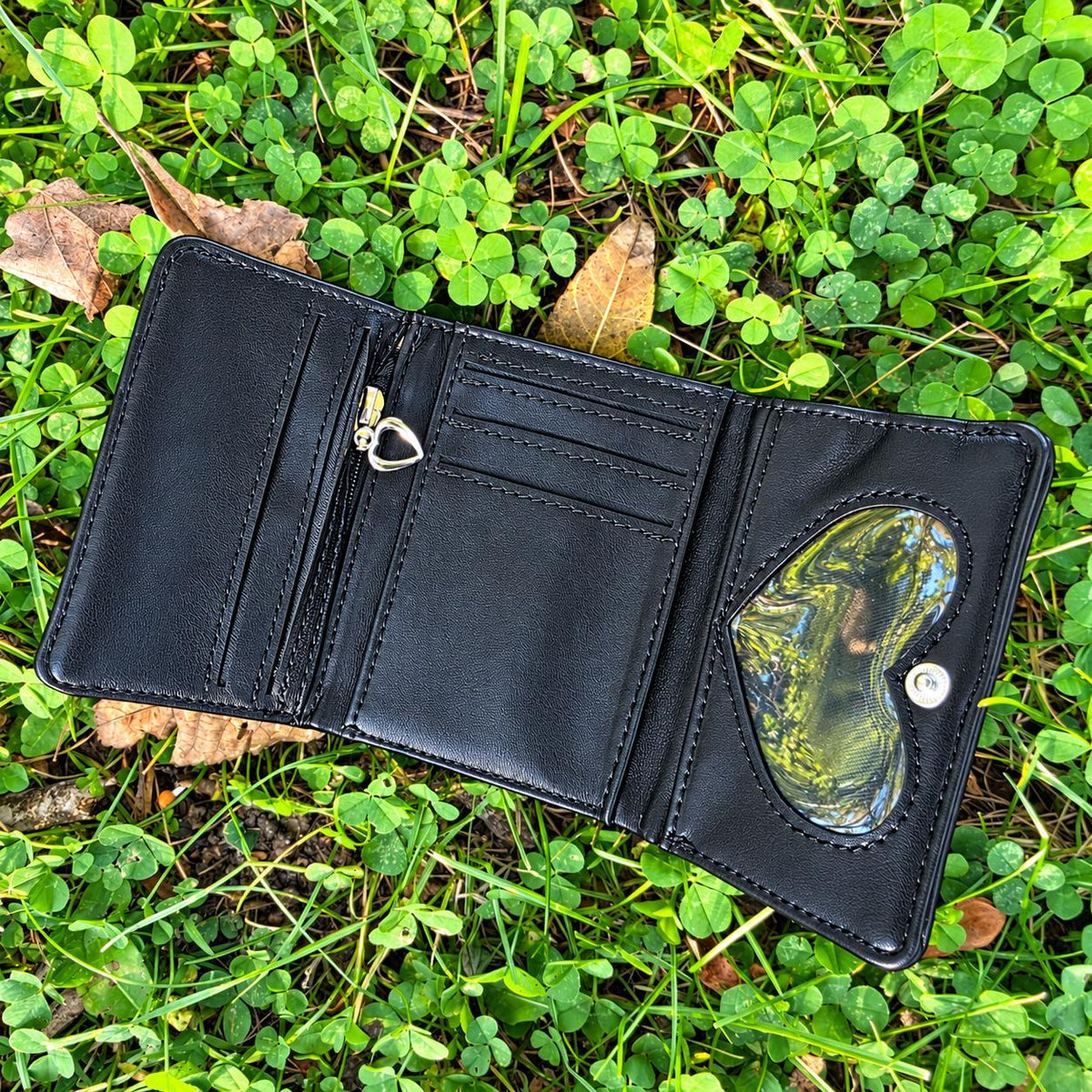 Cute Black Cat Billfold Snap Wallet, Kawaii Cat Wallet
