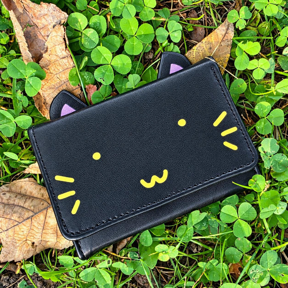 Cute Black Cat Billfold Snap Wallet, Kawaii Cat Wallet