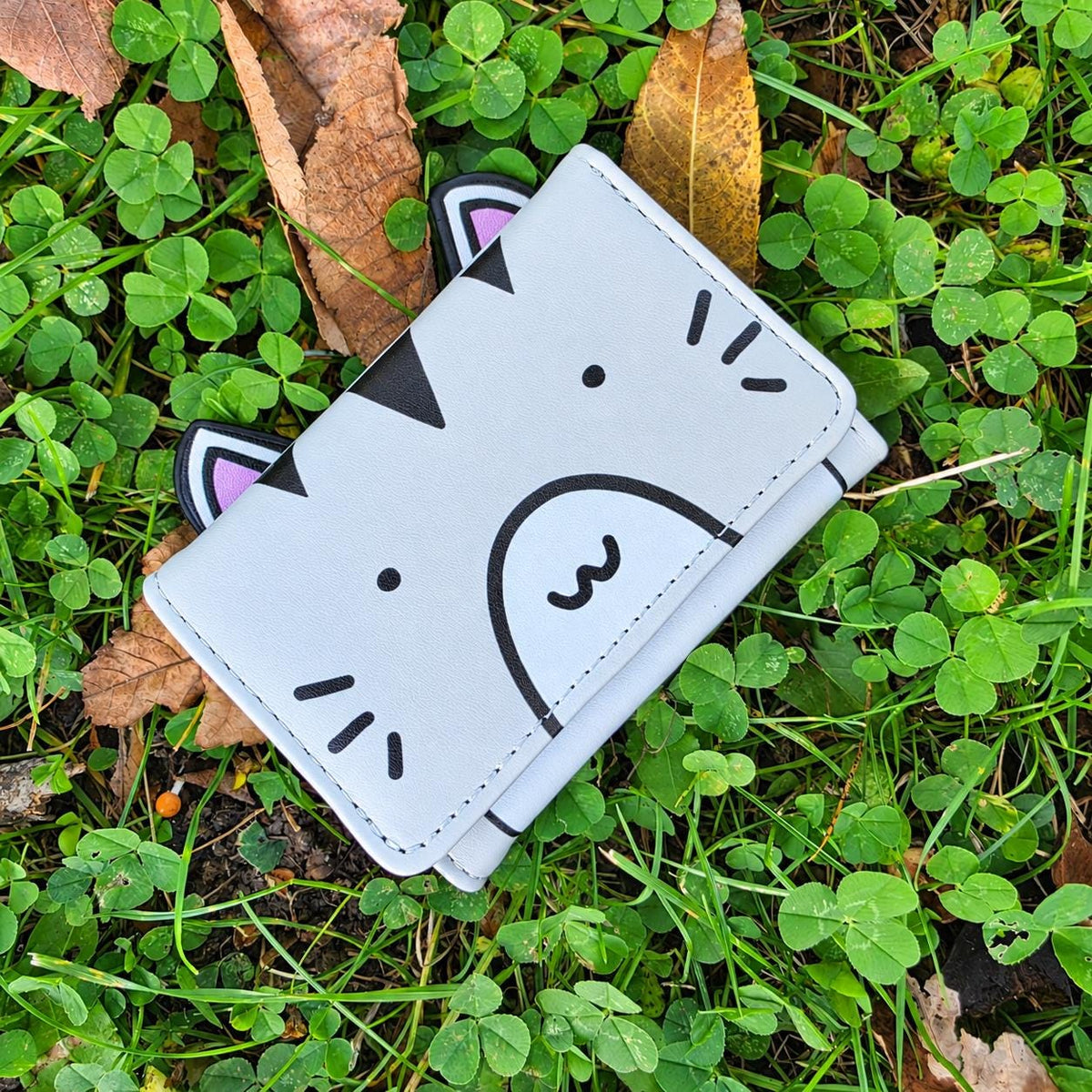 Cute Gray Tabby Cat Billfold Snap Wallet, Kawaii Cat Wallet