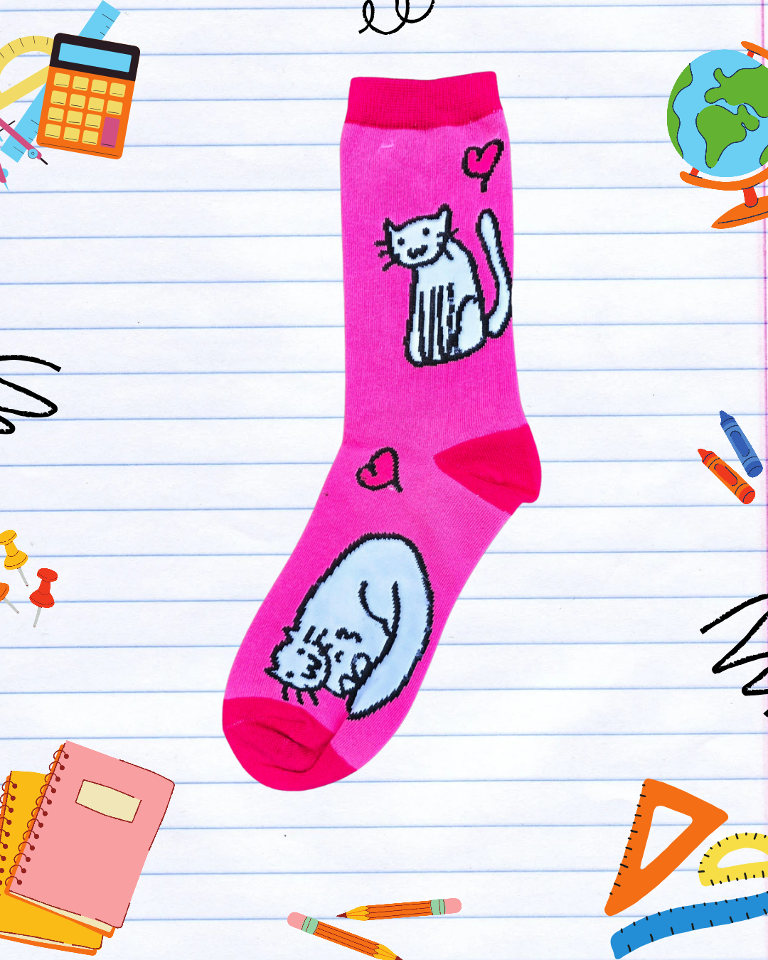 Novelty Pink White Cat Woven Socks Funny Socks