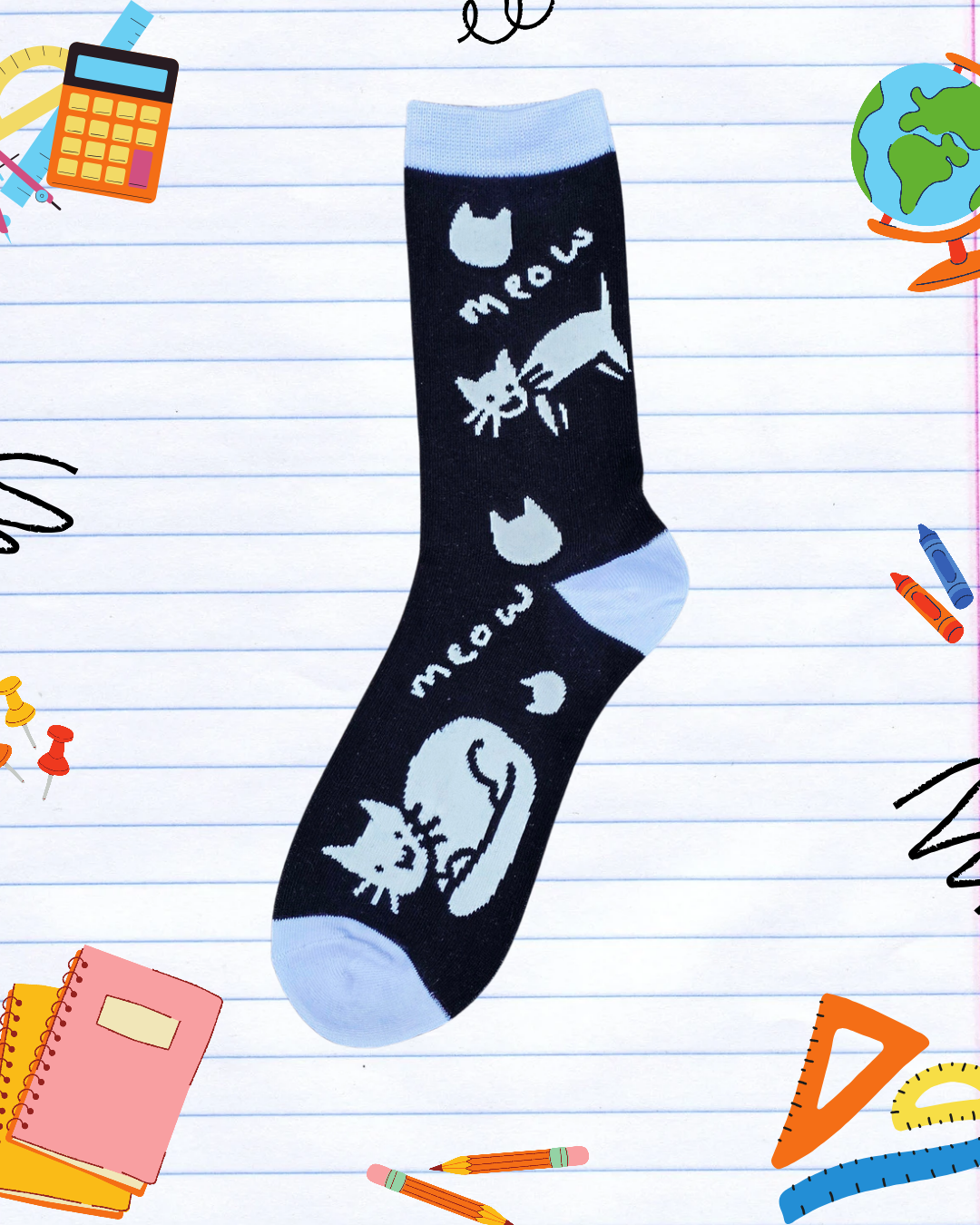 Novelty Black And White Cat Woven Socks Funny Socks