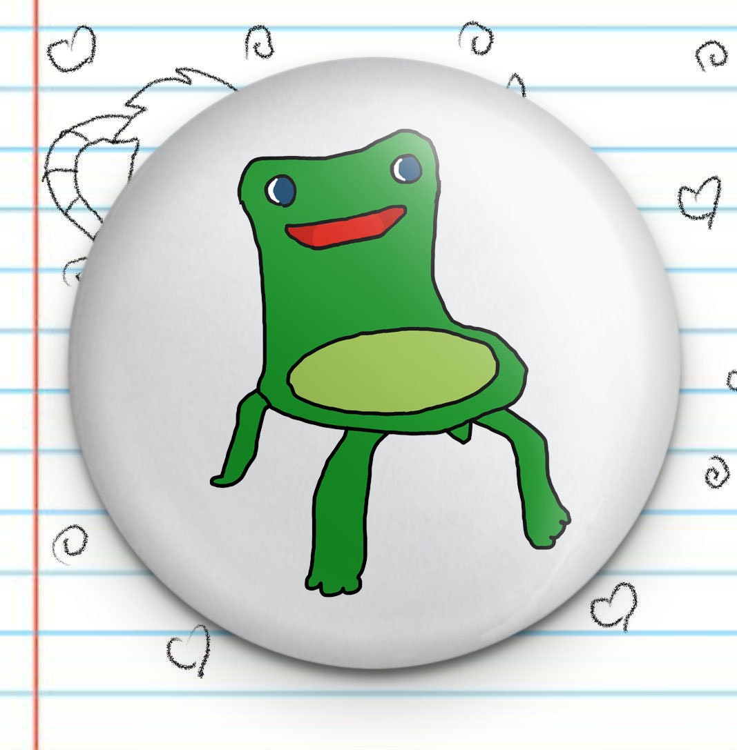 Cute Green Frog Chair Meme 1.25 inch Button