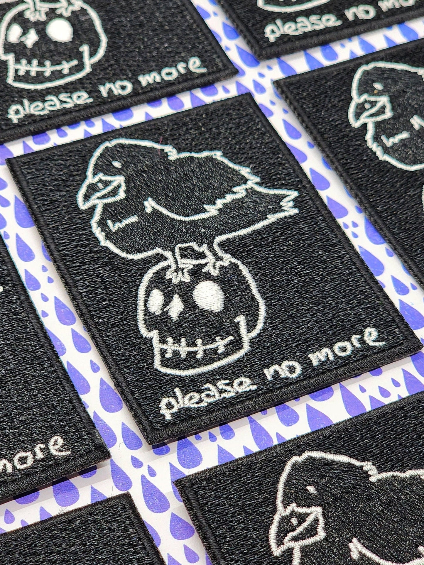 Please No More Raven Skull 3 Inch Patch