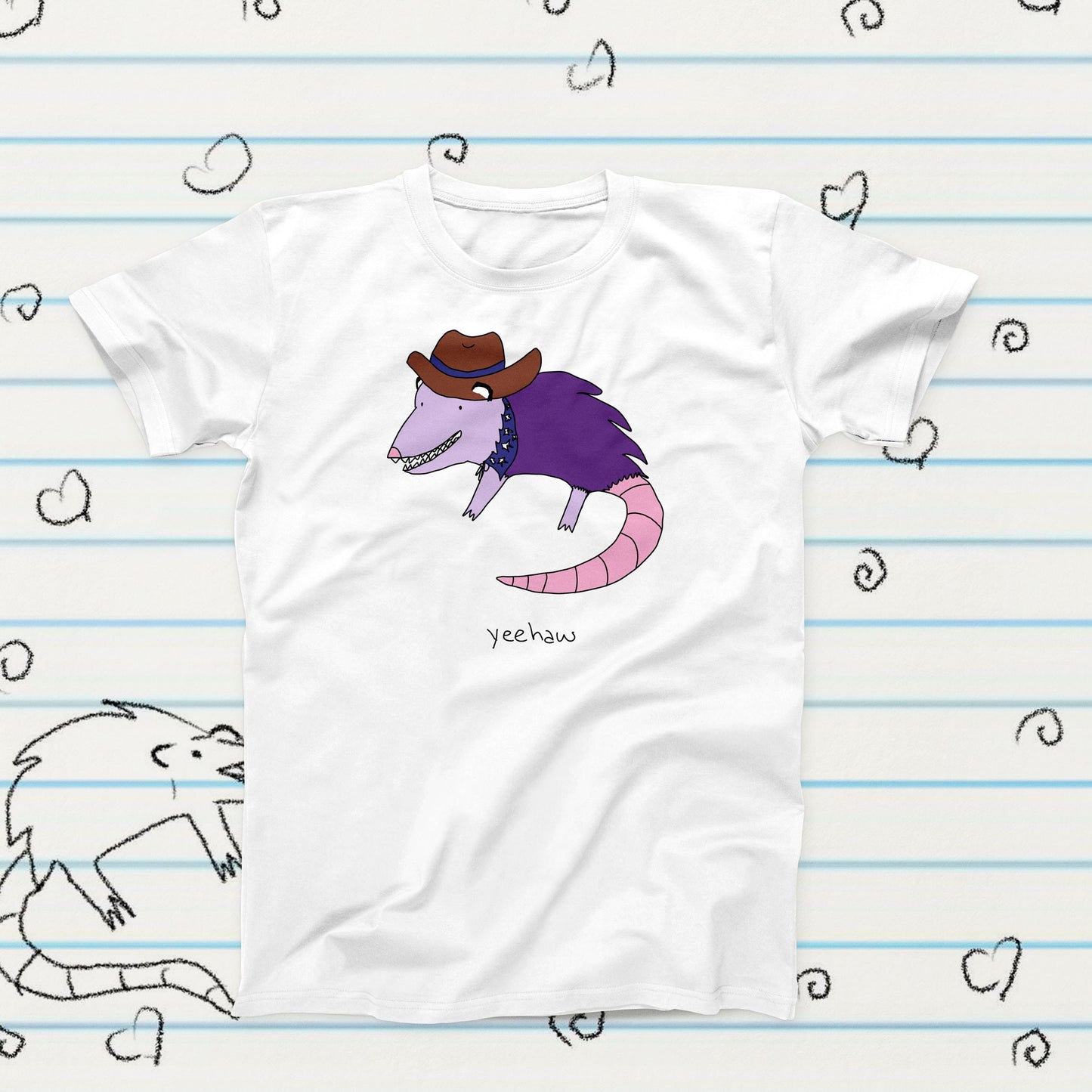 Yeehaw Cowboy Purple Possum Novelty T-Shirt