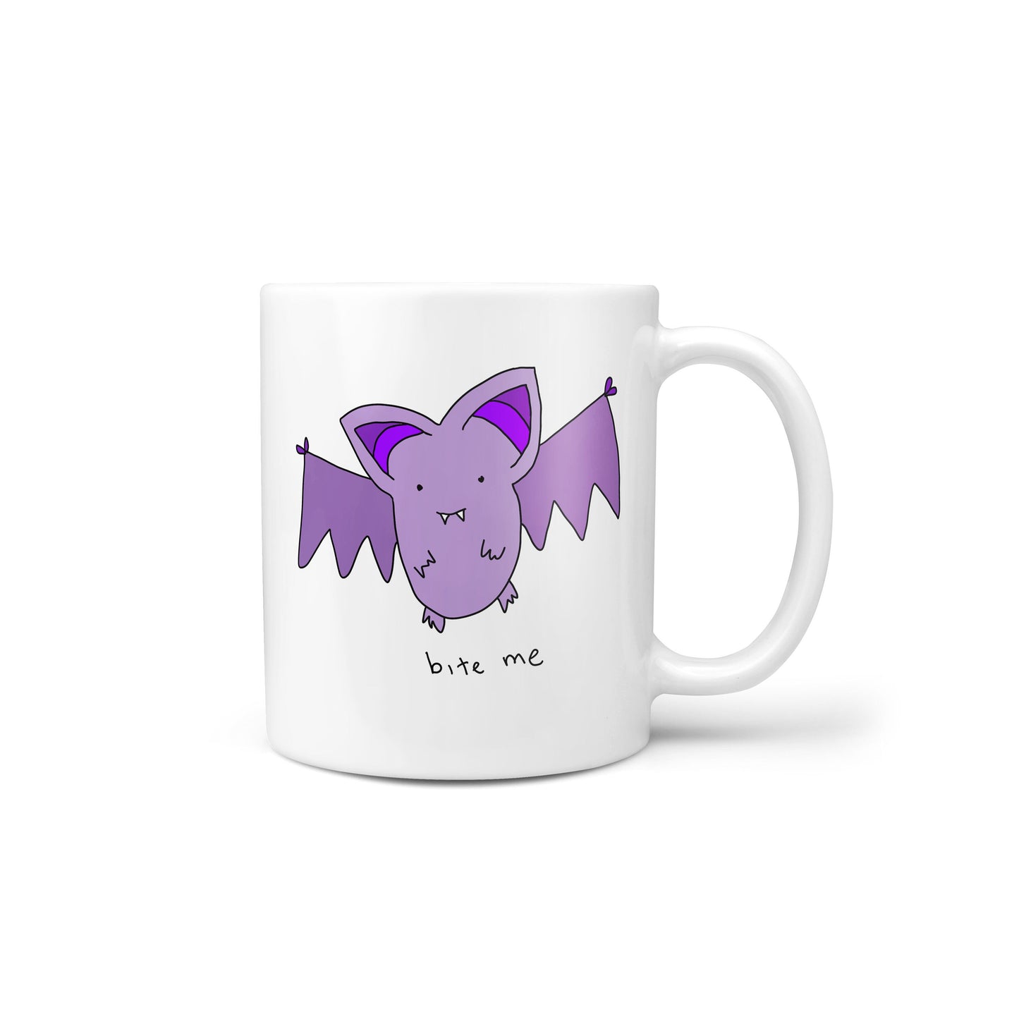 Bite Me Cute Purple Vampire Bat Meme Novelty Mug