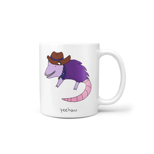 Yeehaw Cowboy Purple Possum Novelty Mug