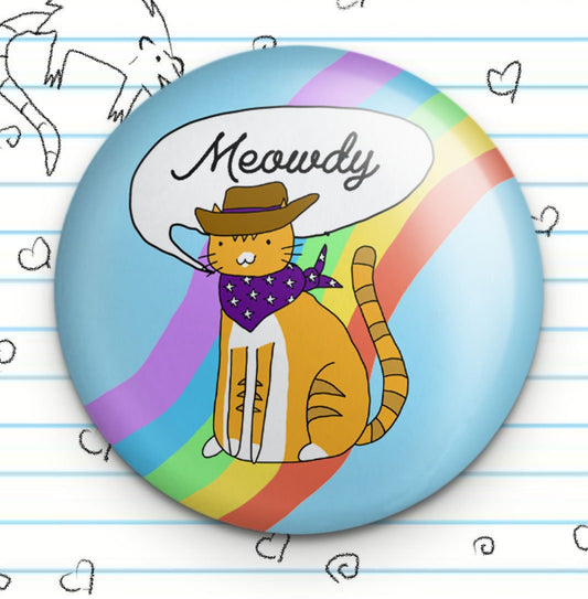 Rainbow Meowdy Cowboy Cat 1.25" Button