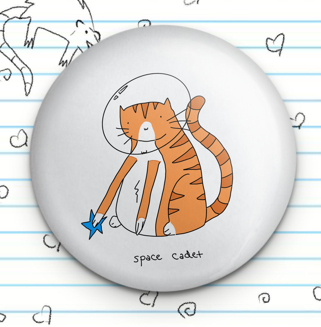 Space Cadet Cat Orange Tabby 1.25" Button, Astronaut Cat, Space Cat Meme, Funny Button, Cat Pin Badge, Cat Lover Gift, Orange Tabby Cat