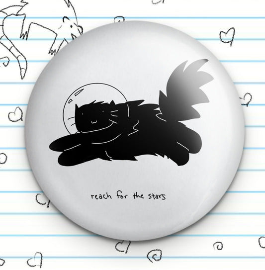 Reach For The Stars Cat Black Cat 1.25" Button, Astronaut Cat, Space Cat Meme, Funny Button, Cat Pin Badge, Cat Lover Gift, Long Black Cat
