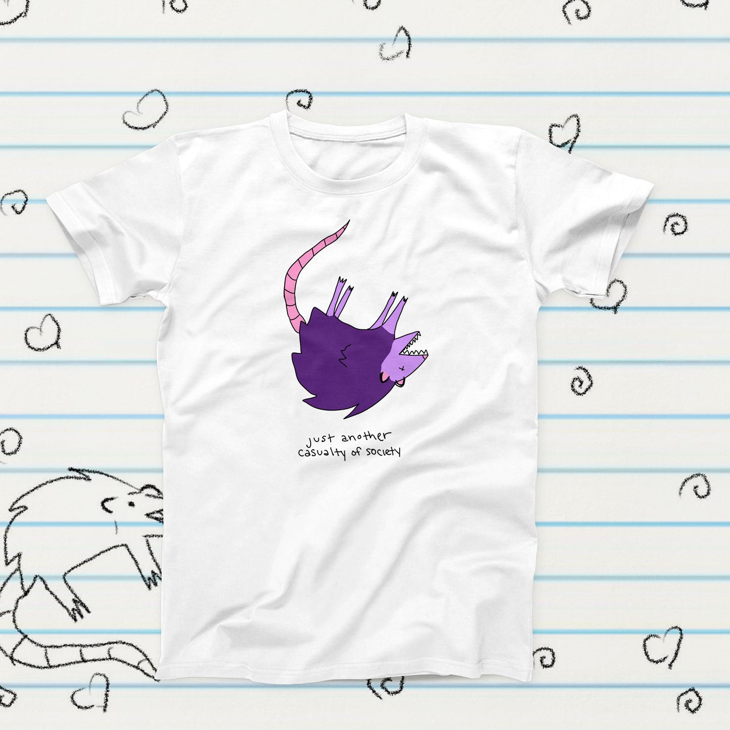 Casualty of Society Possum Novelty T-Shirt, Sublimation Tshirt Gift, Graphic Tshirt, Possum Merch, Cute Possum Fan Gift, Kawaii