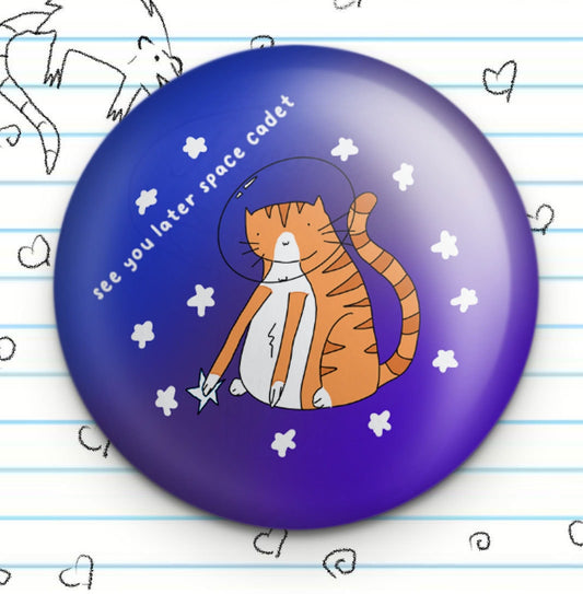 Space Cadet Cat Orange Tabby 1.25" Button, Astronaut Cat, Space Cat Meme, Funny Button, Cat Pin Badge, Cat Lover Gift, Orange Tabby Cat