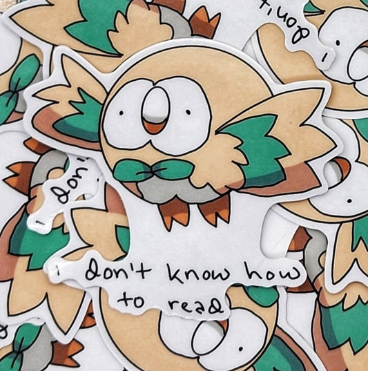 I Don't Know How To Read Flying Owl Grass Type Friend 3 Inch Vinyl Die-Cut Sticker, Grass Type Sticker, Video Game Sticker, Kawaii Sticker