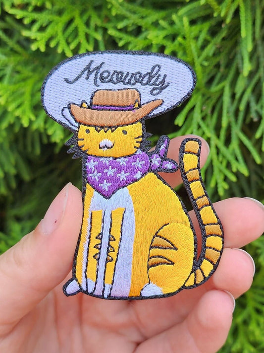 Meowdy Howdy Cowboy Cat 3 Inch Iron On Patch