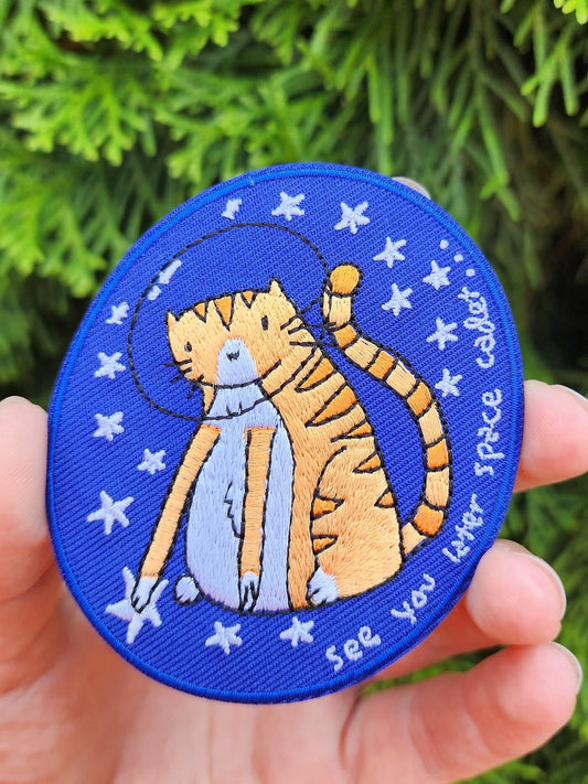 See You Later Space Cadet Cat 3 Inch Iron On Patch