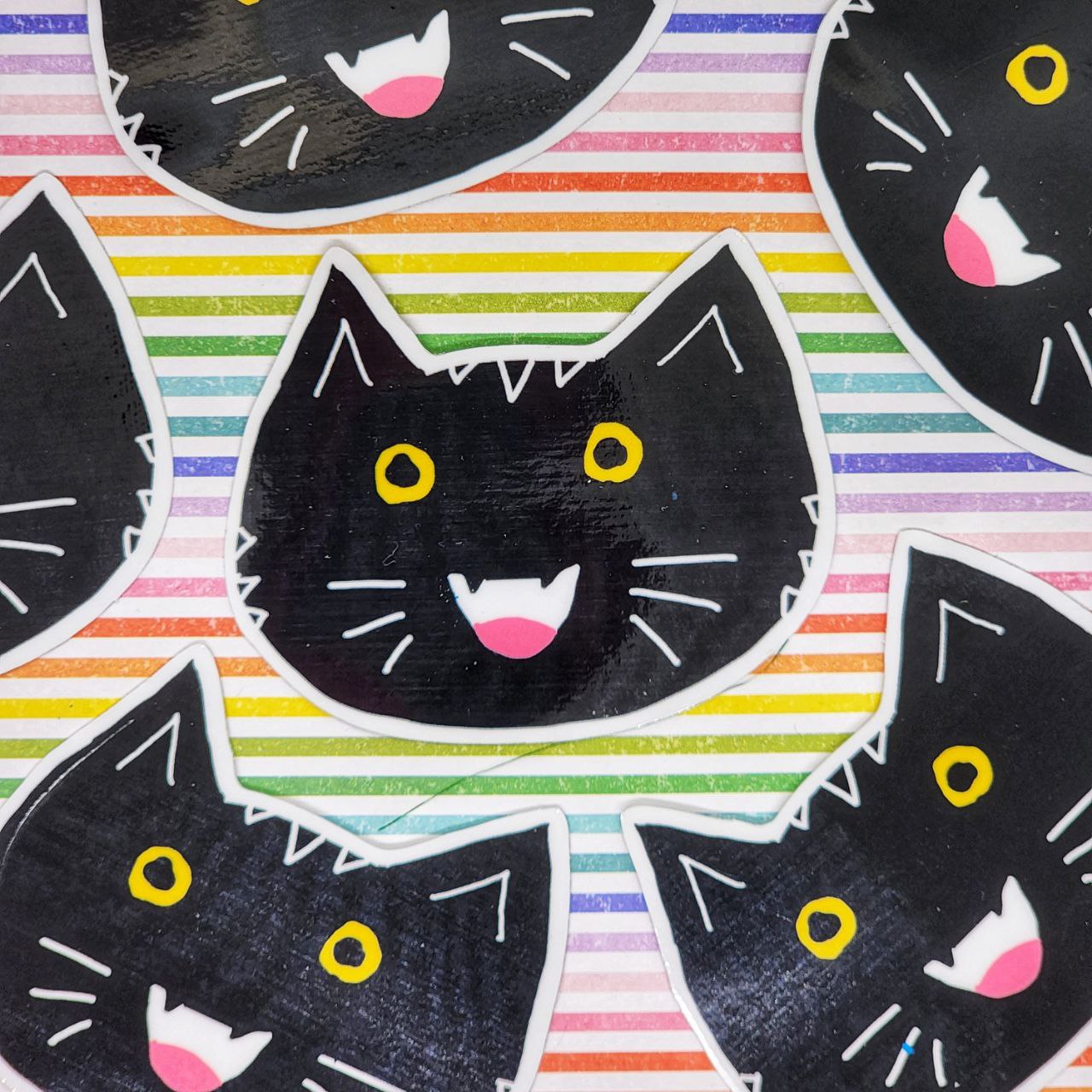Spooky Black and White Cat Head Die Cut 3 inch Weatherproof Vinyl Sticker