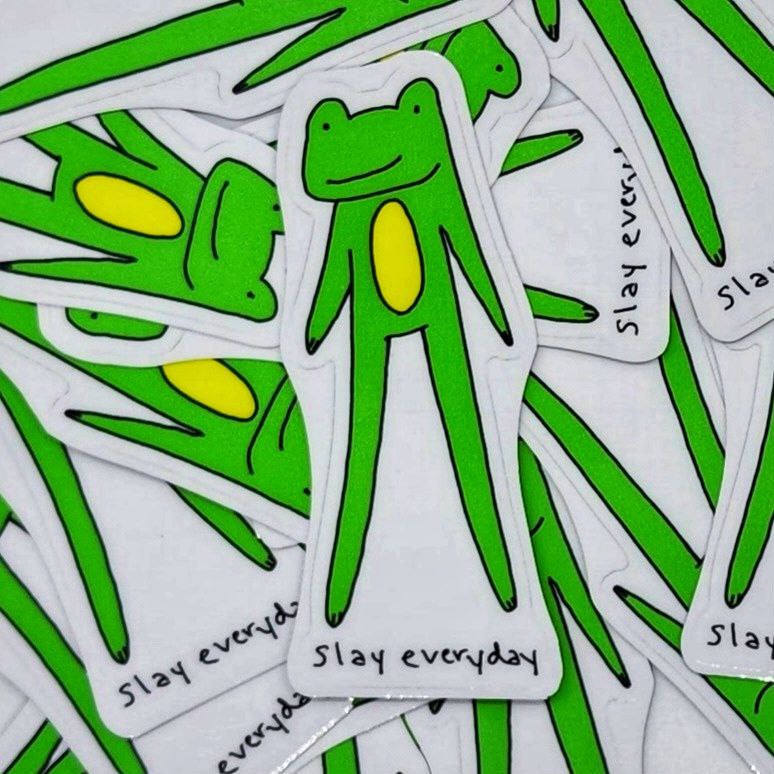 Slay Every Day Green Frog 3 Inch Vinyl Sticker