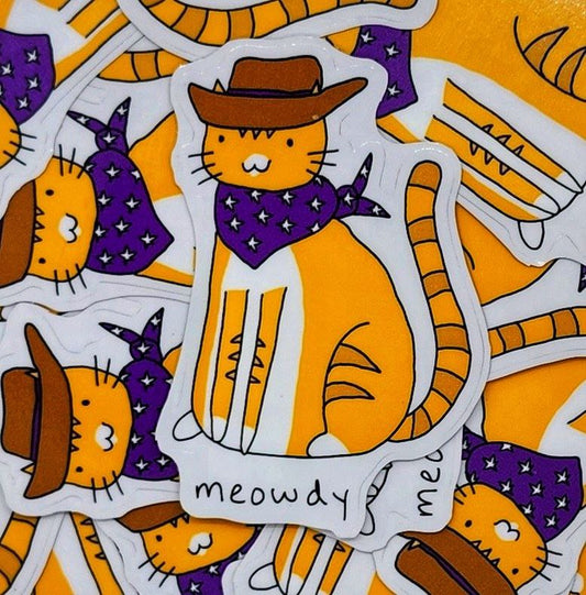 Meowdy Howdy Cowboy Cat 3 inch Vinyl Die-Cut Sticker